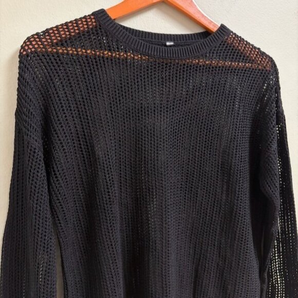 UNIQLO Womens Open Knit Goth Grunge Sweater Size M Sheer Layering Linen Blend - Picture 2 of 10